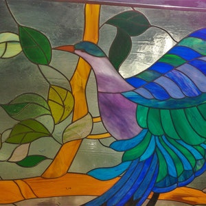 Custom stain glass panel The Bird of Happiness/stained glass window hangings/stained glass tiffany/wedding parent giftBirds stained glass image 4