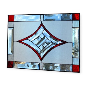 Stained Glass Window Hanging Panel, Crystal Glass Art, Custom Glass Beveled Panel, Glass Door Insert, Transom Window, Geometric Stain Glass