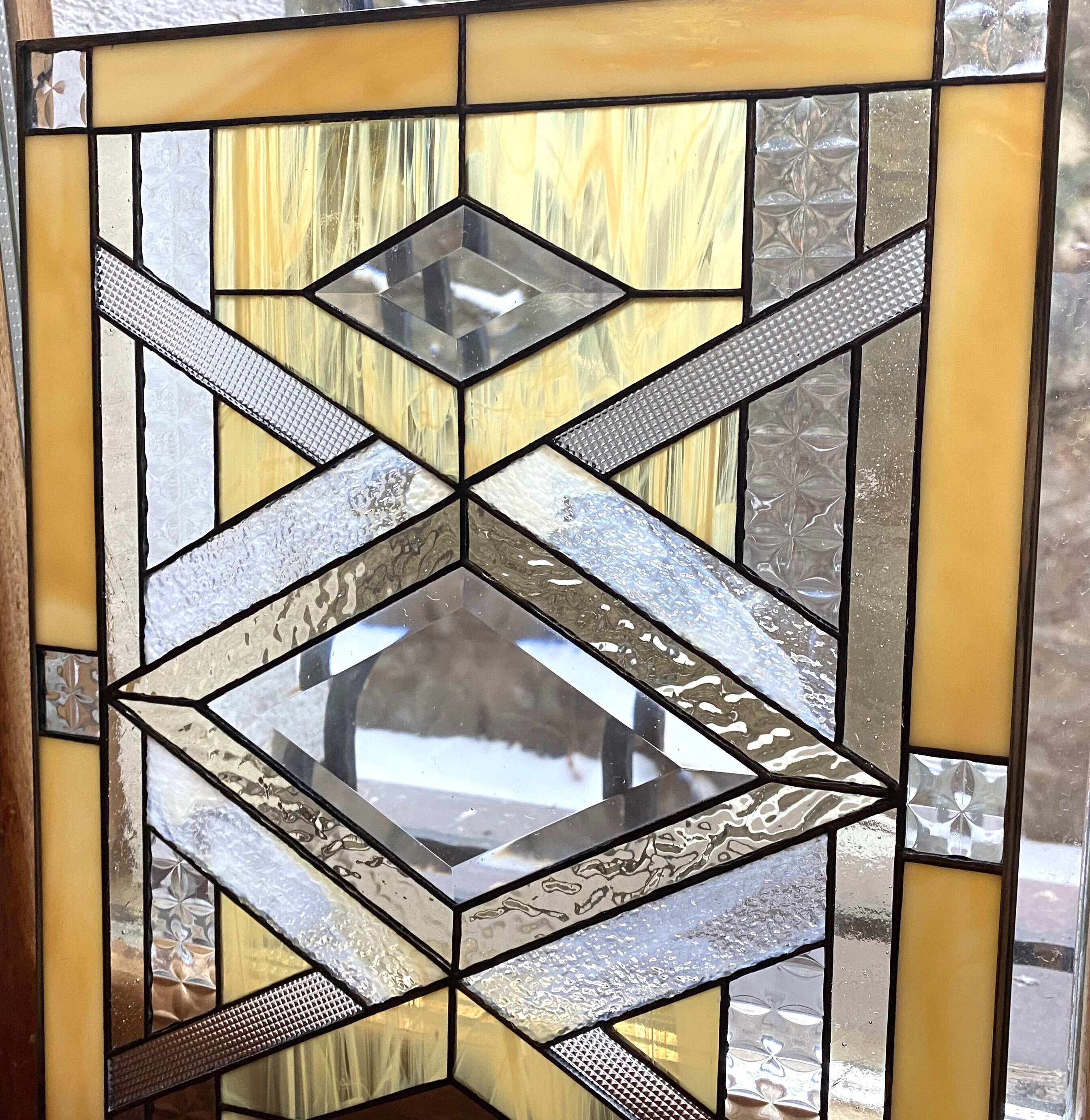 フランク・ロイド・ライト風の幾何学的なステンドグラスパネル/ミッド