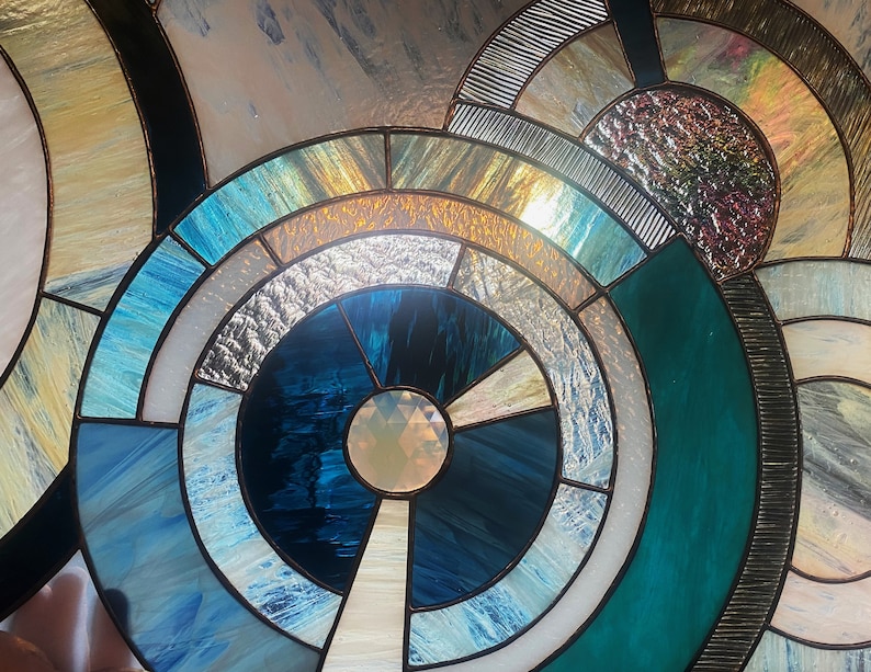Blue Ocean Geometric Stained Glass Window Hanging/privacy Decor/luxury ...