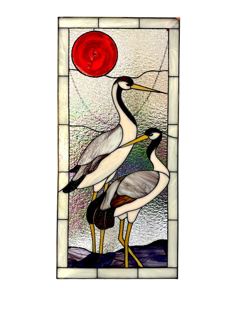 Stained glass window Gray Heron /stained glass art/ japanese crane bird /Anniversary gift/Stained glass artwork