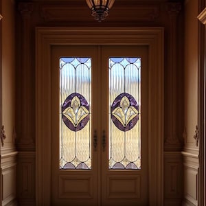 Stained glass door insert/ Victorian stained glass door/ Classic clear panel with bevels/ Stained glass window/beveled glass door