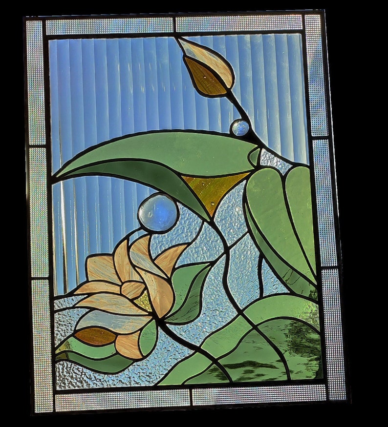 Stain Glass Panel Water Lily White Lotus Stained Glass Hanging Etsy
