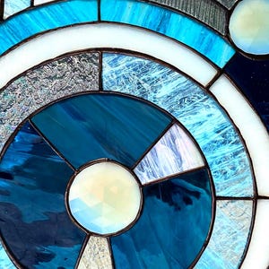 Blue Ocean Geometric Stained Glass Window Hanging/privacy Decor/luxury ...