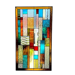 Vitrales de arcoíris, inserto de ventana de travesaño personalizado, atrapasol geométrico, arte de vidrio rayado, Frank Lloyd, arte de pared de vidrio