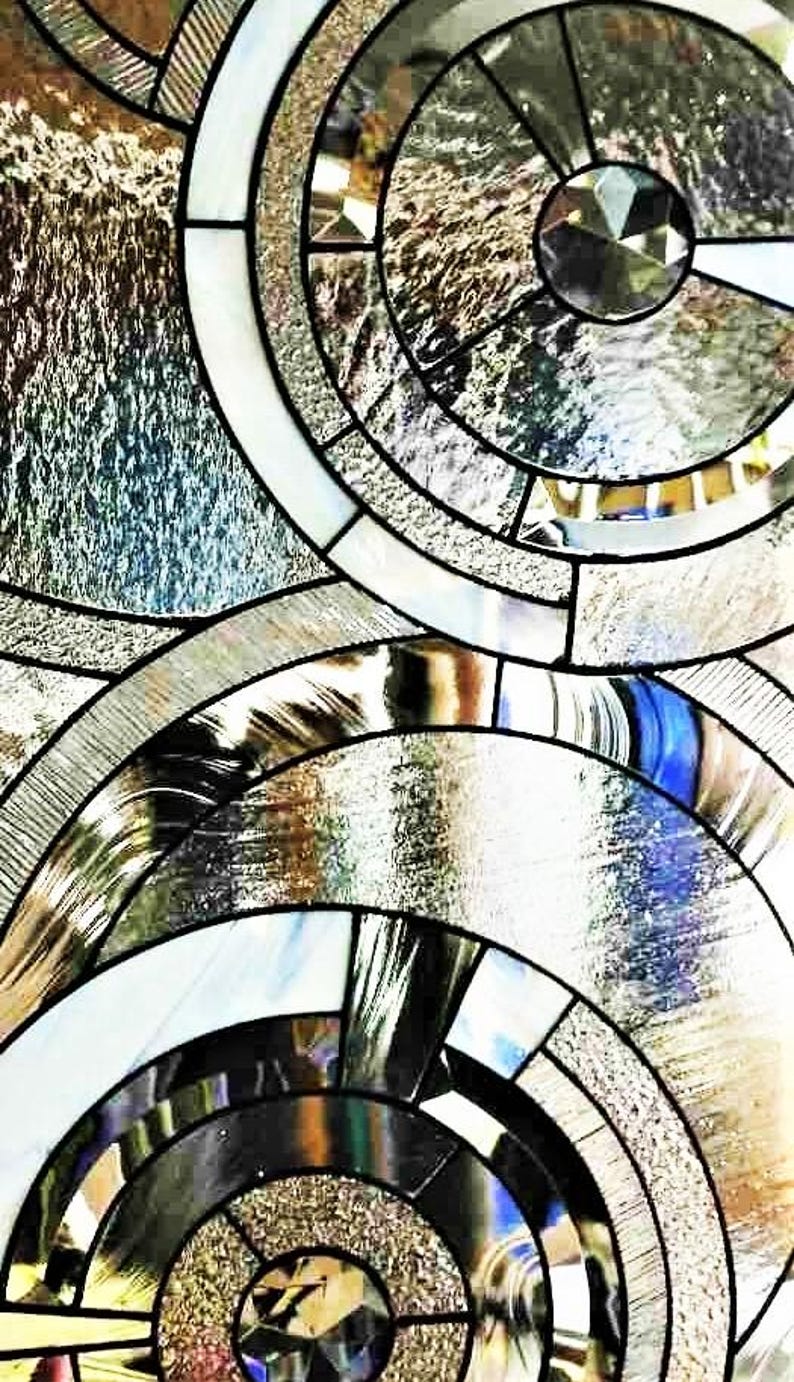 Beveled Stained Glass Window Hanging | Clear Geometric Art Deco ...