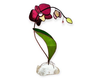 Purple Orchid Stained Glass Suncatcher: Botanical Table Decor