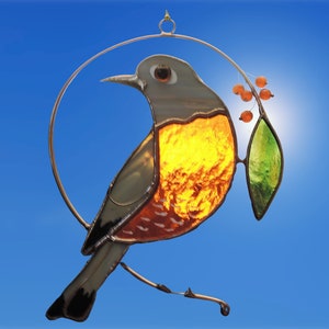 Petirrojo de vitral, atrapaluz de pájaro, regalo de inauguración de la casa, adornos de vitral de pájaros, adorno de pájaro de cristal, decoración de petirrojo