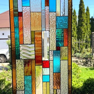 Custom Stained Glass Panel, Colored Glass Art, Geometric Stained Glass Window Hangings, Custom Glass Front Door, Boho Glass Wall Art
