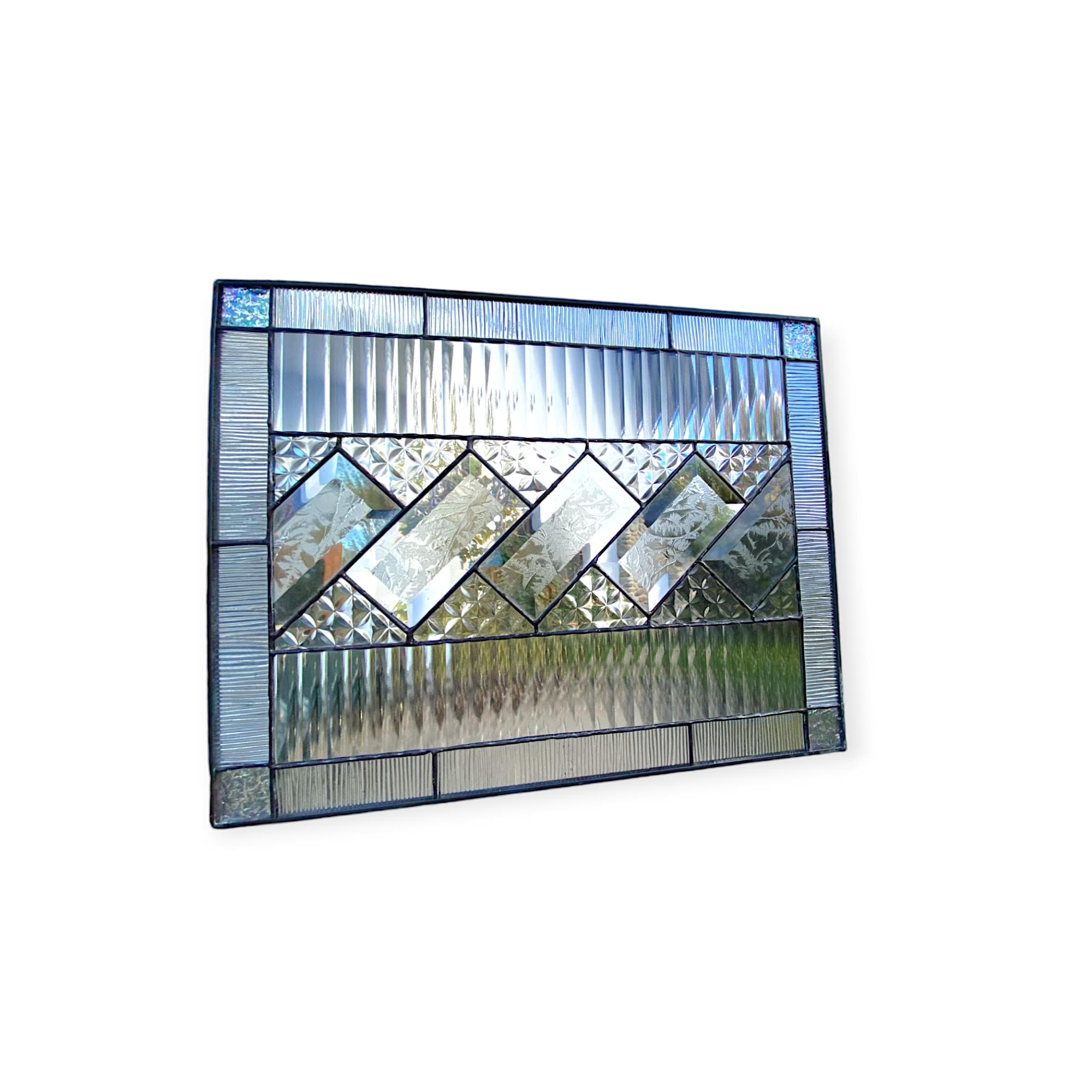 Custom Geometric Clear Glass Panel, Modern Transom Window, Stained Glass Front Door Insert, Privacy Screen, Crystal Art Deco Glass Art