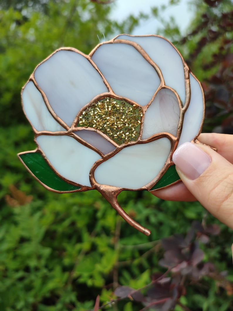 Modern Stain Glass Peony Flower Window Hangings Suncatcher Etsy