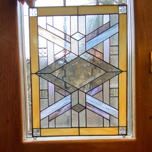 Vitral Art Déco, Panel Atrapasol Rectangular, Puerta de Vidrio Geométrica, Inserciones de Gabinete, Panel de Vidrio con Privacidad, Estilo Vintage