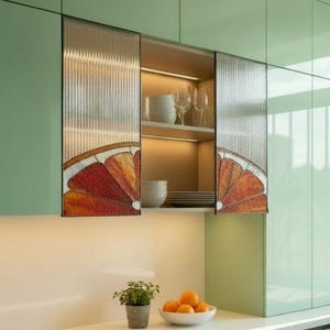 Skåpinsats i färgat glas i citrus | Köksdörrpanel i glas | Fönsterhänge | Tiffanyglas i anpassningsbar storlek