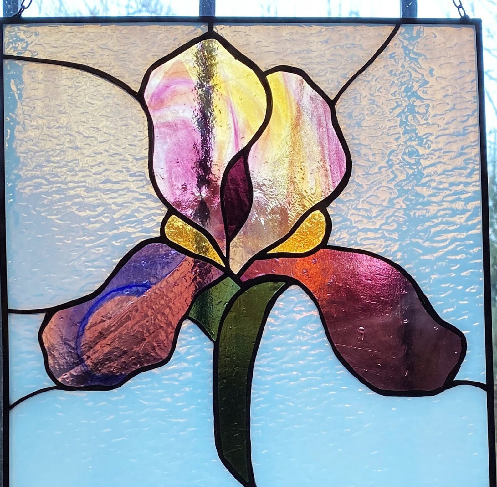 Modern Stain Glass Iris Flower Botanical Art Window Hangings Etsy