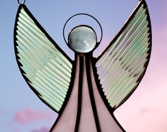 Vitral Anjo Rosa Apanhador de Sol: Asas de Arco-Íris, Decoração para Quarto de Bebê