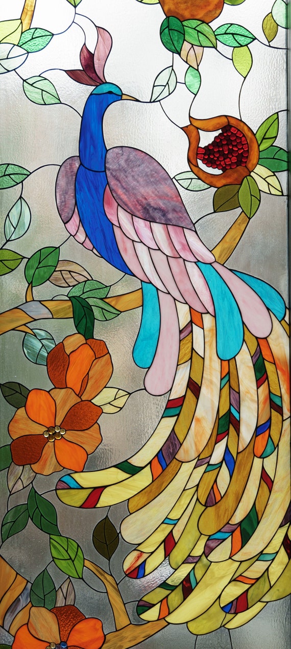 Custom stain glass panel The Bird of Happiness/stained glass window hangings/stained glass tiffany/wedding parent giftBirds stained glass
