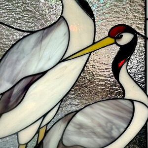 Modern stained glass| Gray Heron Panel |Japanese Crane Window Hanging | Nature Bird Glass Art | Tiffany Zen Home Decor image 10