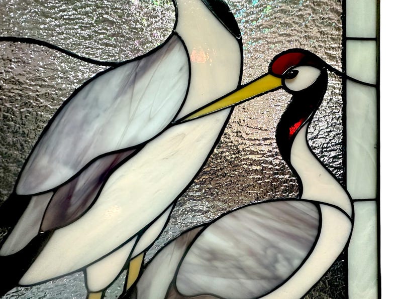 Modern stained glass| Gray Heron Panel |Japanese Crane Window Hanging | Nature Bird Glass Art | Tiffany Zen Home Decor image 10