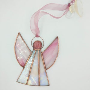 Pink Angel Sun Catcher, Stained Glass Angel, Window Hanging, Guardian Angel For Kids, Baby Room Decor, Glass Charm, Christmas Tree Decor