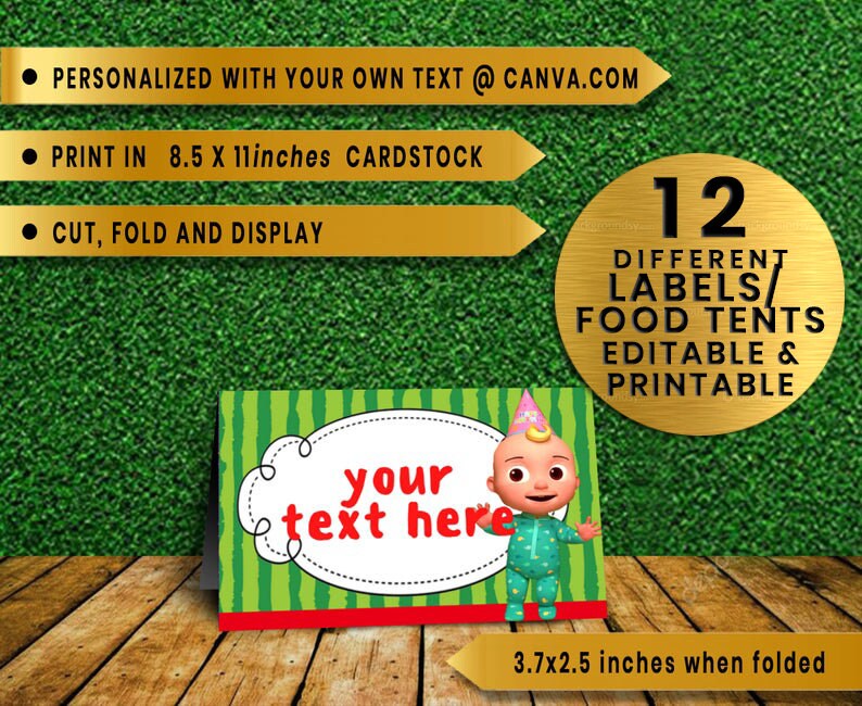 COCOMELON Food Tents Place Holders Food labels instant editable Digital Download