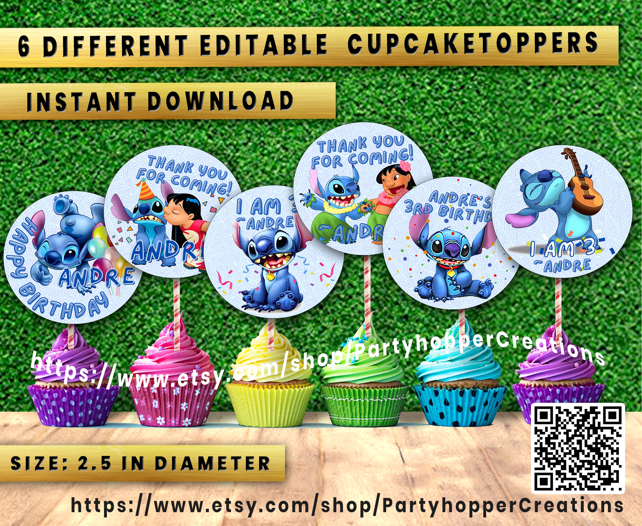 LILO STITCH cupcake topper instant download editable Etsy