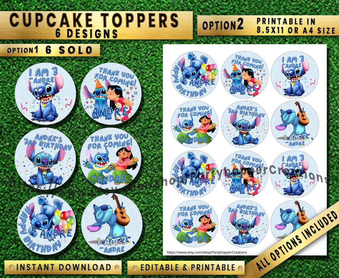 LILO STITCH cupcake topper instant download editable | Etsy