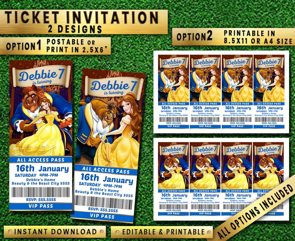 BEAUTY and the BEAST Disney ticket instant download editable Etsy