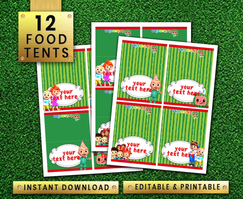 COCOMELON Food Tents Place Holders Food labels instant editable Digital Download
