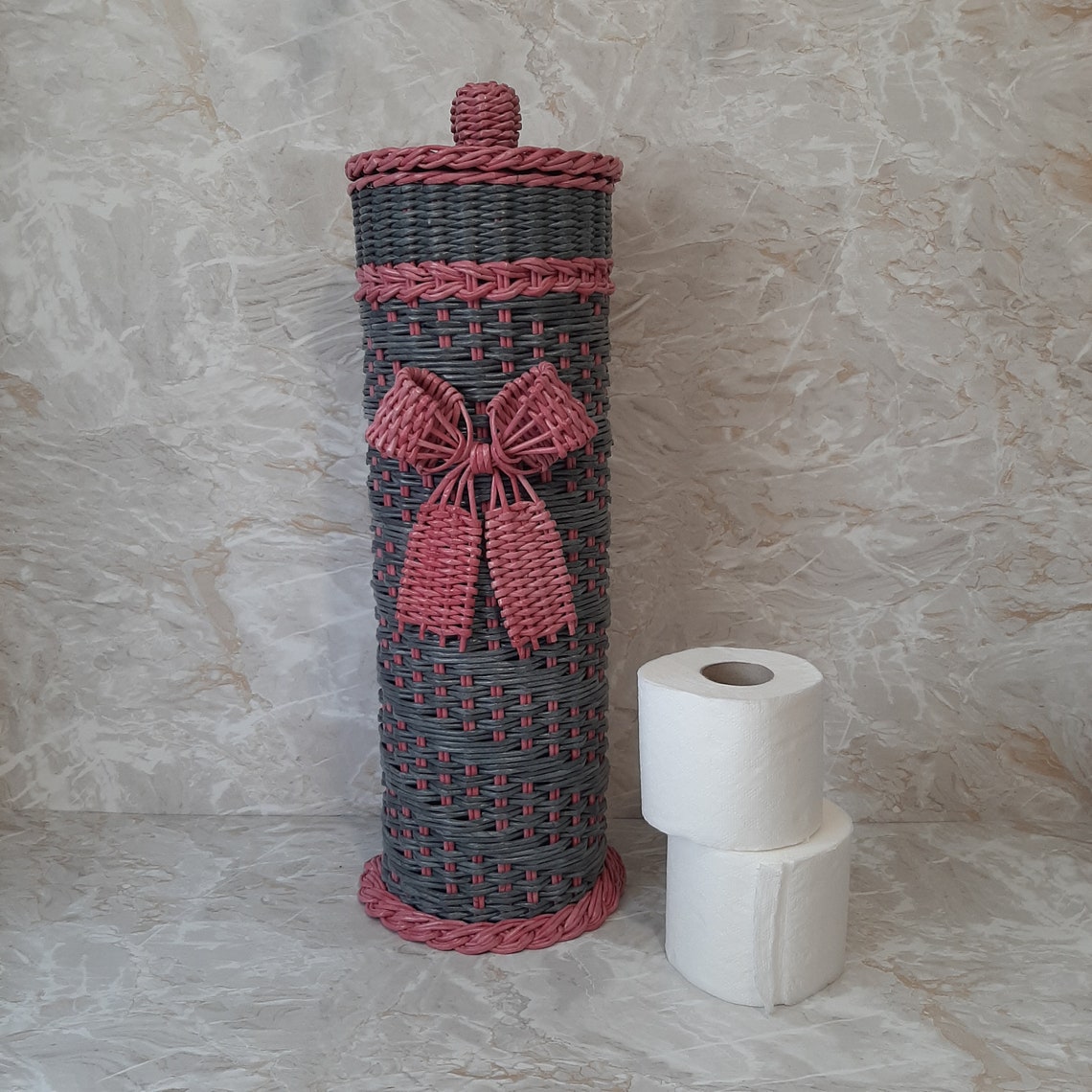 Toilet paper Storage basket with lid/ Spare Roll Holder / Etsy