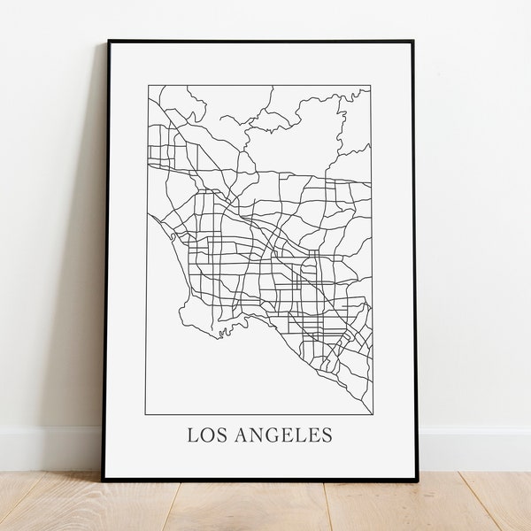 Los Angeles City Map Minimal Wall Art Digital Download Boho Neutral Living Room Wall Decor Black White Line Art Drawing Modern Digital Print