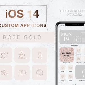 iOS 14 Icons Rose Gold Apple iPhone iOS 14 App Icons Neutral Icon Pack Wallpaper Included Bonus Boho Aesthetic Icons for Shortcuts App Pink