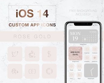 iOS 14 Icons Rose Gold Apple iPhone iOS 14 App Icons Neutral Icon Pack Wallpaper Included Bonus Boho Aesthetic Icons for Shortcuts App Pink