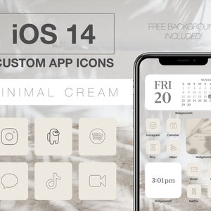 100 + Minimal Cream Apple iPhone iOS 14 App Icons Neutral Icon Pack Wallpaper Included Bonus Boho Aesthetic Icons for Shortcuts App