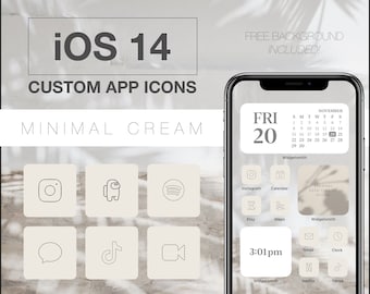 May include: A mockup of an iPhone screen with a cream colored background and custom app icons. The icons are in a minimalist style with black outlines. The date is Friday, November 20th. The time is 3:01 pm. The apps include Instagram, Calendar, Etsy, Maps, Gmail, Clock, Netflix, and TikTok.