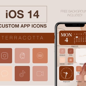 iOS 14 Icons Minimal Terracotta Apple iPhone iOS 14 App Icons Neutral Icon Pack Wallpaper Included Bonus Boho Aesthetic for Shortcuts App