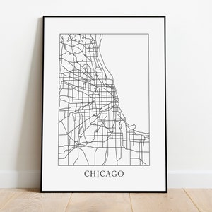 Chicago Stadt Karte Minimal Wandkunst Digital Download Boho Neutral Wohnzimmer Wand Dekor schwarz und weiß Linie Kunst Zeichnung moderne Digitaldruck