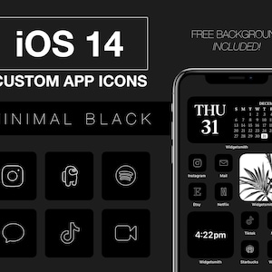 iOS 14 Icons Minimal Black Apple iPhone iOS 14 App Icons Neutral Icon Pack Wallpaper enthalten Bonus Boho Ästhetische Icons für Shortcuts App