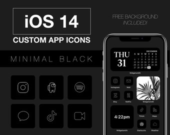 iOS 14 Icons Minimal Black Apple iPhone iOS 14 App Icons Neutral Icon Pack Wallpaper Included Bonus Boho Aesthetic Icons for Shortcuts App