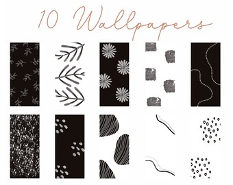 10 Black and White Wallpapers Set iPhone Home Screen Wallpaper Minimal Aesthetic Boho Screen Saver