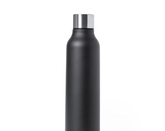 Schwarze Thermoflasche aus Edelstahl mit Lasergravur, personalisierbar