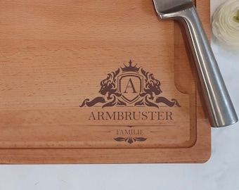 Personalized cutting board as a gift for wedding, engagement, birthday, anniversary or other occasions.