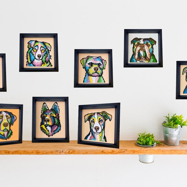 Wunderschöne 3D Papierbilder "Layerlook_Hund"/Wandbild/Gemälde/Ausgefallener Dekorationsartikel mit Rahmen zum aufstellen oder hängen