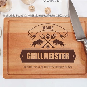 Grillbrett mit Namensgravur/Hochwertig gearbeitetes Schneidebrett für jeden Grillmeisterin, Personalisierbar, Vatertag Motiv B1