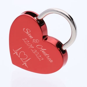 Heart Love lock engraved with name date and motif as a gift for wedding anniversary, Valentine's Day or gift. 1x lock incl. 1x key.