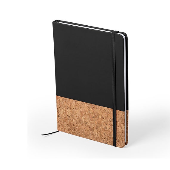 Personalized A5 notebook black with cork cover // imitation leather // hardcover // 100 sheets // gift for friends // good for the office //