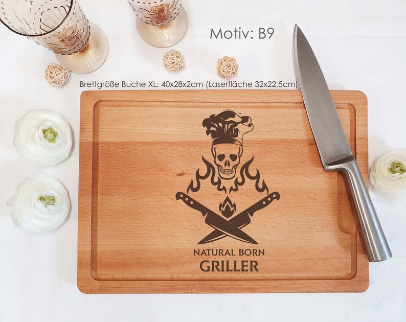 Grillbrett mit Namensgravur/Hochwertig gearbeitetes Schneidebrett für jeden Grillmeisterin, Personalisierbar, Vatertag Motiv B9