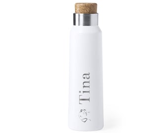 Drinking Bottle Highlight Anukin! Stainless steel bottle with lid in natural cork look! Personalisable! Available in different colours!770ml