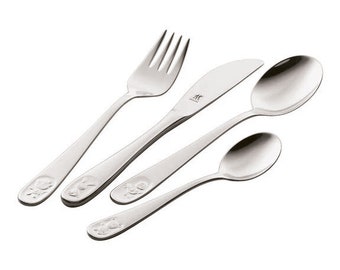 Children's silver cutlery for girls, with engraving, 4 pieces, with animal motifs