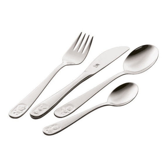 Children's silver cutlery for boys, with engraving, 4 pieces, with animal motifs