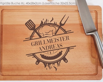 Grill board with name engraving/High-quality cutting board for every grill master, personalizable, Father's Day, Version A